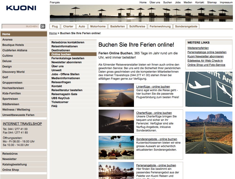 Redesign von Kuoni.ch inkl. Erstellung von weiteren Reise Themen Websites. Basis ist unser multisite fähiges RIO CMS mit Anbindung an diverse interne Systeme. - 3