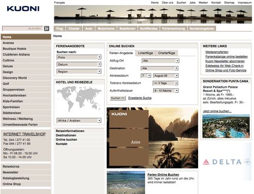 Kuoni.ch – inklusive 30 Segment-Websites