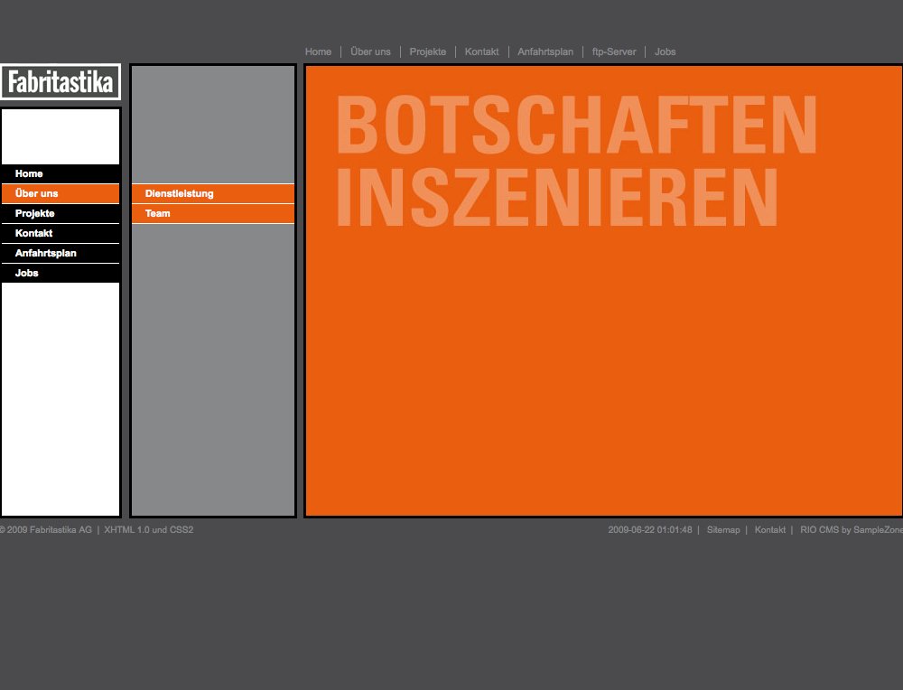 Agentur Website umgesetzt mittels Content Management System. Eine integrierte Referenzdatenbank mit Bilder und Videos macht den Hauptteil des Website Inhaltes aus.