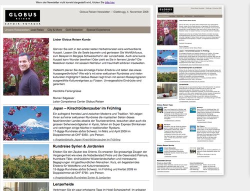 Globus Reisen - Email Newsletter