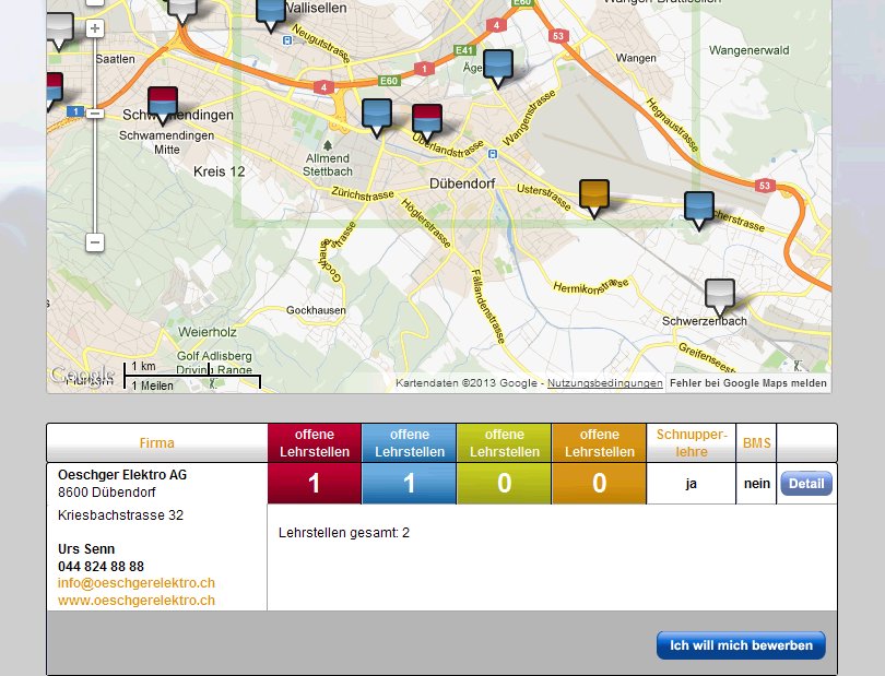 Interaktiver Lehrstellenfinder für Elektriker Lehrstellen der ganzen Schweiz. Umsetzung für den Verband VSEI. - 3