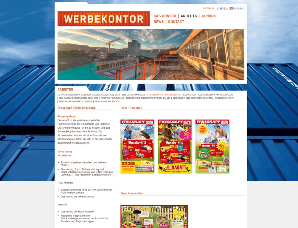 Umsetzung Webdesign von Werbeagentur Webkontor und Integration in Content Management System RIO CMS. Integration von Social Media Komponenten. - 3